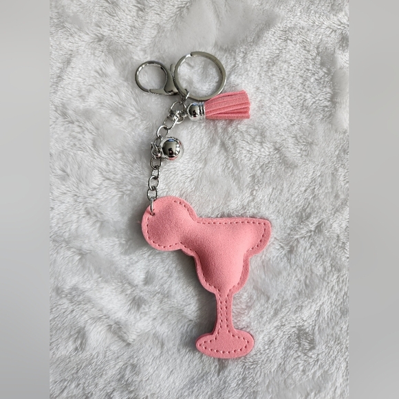 Colorful Rhinestone Cocktail Margarita Keychain with Pink Tassel Bag Charm - Picture 4 of 4